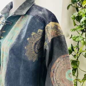 Chantik Handcrafted in Bali Blue Colorful Pastel Denim Cropped Boho Jacket Small